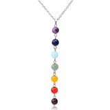 Lianfudai 7 Chakra Gem Stone Beads Pendant Necklace Women Yoga Reiki Healing Balancing Maxi Chakra Necklaces Bijoux Femme Jewelry 2024 New