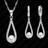 Lianfudai Real 925 Silver Needle Shiny CZ Crystal Water Drop Pearl Necklaces For Woman Fine Jewelry Wedding Earring Set Gift Hot