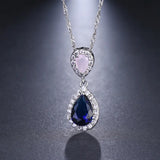 Lianfudai - New Hot sale Pink and Blue Fashion Zircon Necklaces & Dazzling Double Water Drop Shaped Pendant Necklace For Women Gift