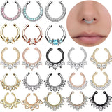 Lianfudai 1/2Piece Stainless Steel Fake Nose Piercing Septum Jewelry Crystal Zircon Fake Septum Piercing Ring Nose Rings for Women