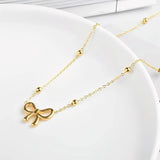Lianfudai Stainless Steel Delicate Gold Color Bowknot Pendant Necklaces For Women Bow Tie Charm Unique Design Fine Handmade Jewelry Gift