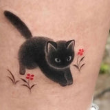 Lianfudai Cute Black Cat Tattoo Stickers for Women Man Arm Art Temporary Tattoos Waterproof Fake Tattoo Cartoon Lasting Tattoo Stickers