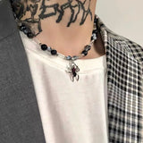 Lianfudai Punk Spider Pendant Necklaces Halloween Jewelry Women Men Cool Hip-hop Splice String Beaded Clavicle Chain Choker Necklace