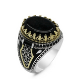 Lianfudai father's day gifts  Retro Handmade Turkish Ring For Men Vintage Double Swords Black Zircon Rings Punk Trendy Islamic Religious Muslim Jewelry