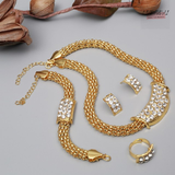 Lianfudai western jewelry for women Halloween gift Women Delicate Gold Bridal Jewelry Sets Rhinestone Pendant Collar Bracelet Crystal Earrings Rings Wedding Accessories