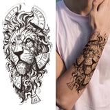 Lianfudai Compass Wolf Temporary Tattoos For Men Women Adult Fake Lion Tattoo Sticker Tiger Black Tribal Body Art Drawings Tatoos Arm