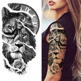 Lianfudai Compass Wolf Temporary Tattoos For Men Women Adult Fake Lion Tattoo Sticker Tiger Black Tribal Body Art Drawings Tatoos Arm