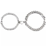 Lianfudai 2Pcs Heart Shaped Magnet Attraction Bracelet for Couples Stainless Steel Cuba Chain Men's Women's Charm Bracelet Jewelry Gifts
