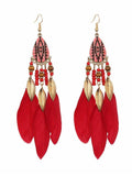 Lianfudai 2024 New National Original 5 Colors Feather Tassels Beads Chains 6 Colors Earrings