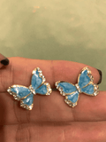 Lianfudai 2024 New Streamer Blue White Butterfly Stud Earrings