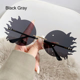 Lianfudai  Metal Frame Rimless Round Sunglasses Fashion Funny Novelty Ladies Sun Glasses Polygonal Party Glasses for Women & Men Glasses