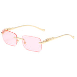 Lianfudai Remotenasa New Luxury Brand Leopard Vintage Rimless Square Sunglasses Women Fashion Frameless Shades Female UV400 Glasses