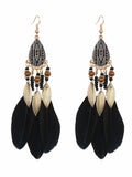 Lianfudai 2024 New National Original 5 Colors Feather Tassels Beads Chains 6 Colors Earrings