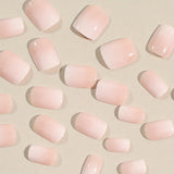 Lianfudai - 24pcs Glossy Jelly Pink Gradient Press On Nails - Short Square False Nails for Women and Girls - Daily Wear