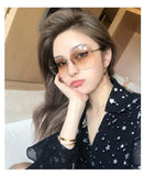 Lianfudai   New Large Frame Women's Sunglasses Trendy Rimless Ocean Color Lens Sun Glasses Street Snap Eyewear Wholesale Glasses