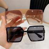 Lianfudai  Plastic Oversized Sunglasses Luxury UV400 Big Frame Women Square Sun Glasses Quadrilateral Driver Goggles Outdoors Glasses