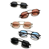 Lianfudai  Small Punk Sunglasses Retro UV400 Protection 2024 Fashion Metal Frame Shades Vintage Oval Sun Glasses for Women & Men Glasses