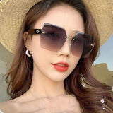 Lianfudai  Vintage Rimless Sunglasses Fashion Summer UV400 Women Shades Ladies Eyeglasses for Unisex Glasses