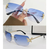 Lianfudai  Retro Butterfly Sunglasses Trendy Rimless Rhinestone Vintage Shades UV400 Protection Travel Beach Eyewear for Women & Men Glasses