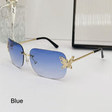 Lianfudai  Retro Butterfly Sunglasses Trendy Rimless Rhinestone Vintage Shades UV400 Protection Travel Beach Eyewear for Women & Men Glasses