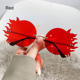 Lianfudai  Metal Frame Rimless Round Sunglasses Fashion Funny Novelty Ladies Sun Glasses Polygonal Party Glasses for Women & Men Glasses