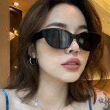 Lianfudai  Vintage Cat Eye Sunglasses New Summer Fashion Elliptic Square Eyewear Sun Shades Glasses UV400 Oval Frame Sunglasses Women Men Glasses