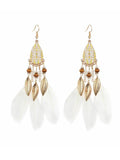 Lianfudai 2024 New National Original 5 Colors Feather Tassels Beads Chains 6 Colors Earrings