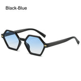 Lianfudai  Hexagonal Small Frame Sunglasses Funny UV400 Hip-Hop Style Rivets Decoration Shades Leopard Blue Glasses for Women & Men Glasses