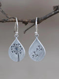 Lianfudai 2024 New Retro Minimalistic Water Drops Dandelion Earrings