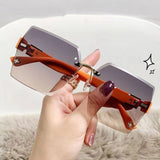 Lianfudai  Vintage Rimless Sunglasses Fashion Summer UV400 Women Shades Ladies Eyeglasses for Unisex Glasses