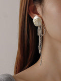 Lianfudai 2024 New Stylish Chic Flower Bow-Embellished Tassels Earrings
