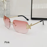 Lianfudai  Retro Butterfly Sunglasses Trendy Rimless Rhinestone Vintage Shades UV400 Protection Travel Beach Eyewear for Women & Men Glasses