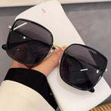 Lianfudai  Beach Travel Oversized Sunglasses Retro UV400 Lens Square Metal Frame Sun Glasses Eyewear for Women & Men Glasses