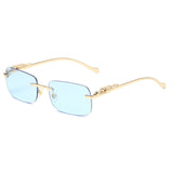 Lianfudai Remotenasa New Luxury Brand Leopard Vintage Rimless Square Sunglasses Women Fashion Frameless Shades Female UV400 Glasses