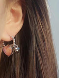 Lianfudai 2024 New Girly Pink Diamond Heart Earrings