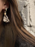 Lianfudai 2024 New Original Vintage Leopard Tasseled Earrings Accessories