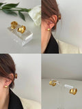 Lianfudai 2024 New Gold Minimalist Ruched Earrings