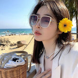 Lianfudai  Beach Travel Oversized Sunglasses Retro UV400 Lens Square Metal Frame Sun Glasses Eyewear for Women & Men Glasses