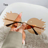 Lianfudai  Metal Frame Rimless Round Sunglasses Fashion Funny Novelty Ladies Sun Glasses Polygonal Party Glasses for Women & Men Glasses