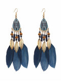 Lianfudai 2024 New National Original 5 Colors Feather Tassels Beads Chains 6 Colors Earrings