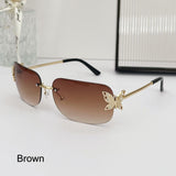 Lianfudai  Retro Butterfly Sunglasses Trendy Rimless Rhinestone Vintage Shades UV400 Protection Travel Beach Eyewear for Women & Men Glasses