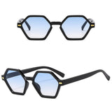 Lianfudai  Hexagonal Small Frame Sunglasses Funny UV400 Hip-Hop Style Rivets Decoration Shades Leopard Blue Glasses for Women & Men Glasses