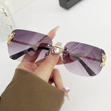 Lianfudai  Retro Butterfly Sunglasses Trendy Rimless Rhinestone Vintage Shades UV400 Protection Travel Beach Eyewear for Women & Men Glasses