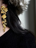 Lianfudai 2024 New Gold Flower Long Leaf Earrings