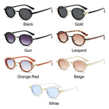 Lianfudai  Metal Frame Oval Sunglasses Vintage Hip-Hop UV400 Small Frame Sun Glasses Punk Shades for Women Men Glasses