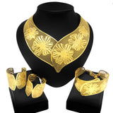 Lianfudai Woman Jewelry Set Dubai Gold Plated Necklace All Copper Material Hollow Surround Necklace Simple Flower Style Nigeria Jewelry