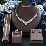 Lianfudai Classic rectangular cubic zirconia wedding necklace and earring set Dubai Nigeria CZ Bridal Jewelry Set