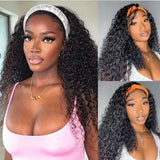 Lianfudai Headband Wig Human Hair Kinky Curly Glueless Wig Full Machine Made Curly Headband Bob Wig 36 Inches Human Hair Wigs for Women