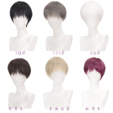 Lianfudai Short Straight Black White Grey Synthetic Men's Wig With Bangs For Everyday Anime Cosplay Party