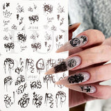 Lianfudai 12pcs Neon Graffiti Rainbow Design Stickers For Nails Halloween Skeleton Bleeding Ghost Vessel Sliders Decor Accessory LEJF37-48